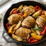 One-Pan Roast Chicken Thighs With Potatoes and Peppers